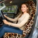 Fluffy Car Seat Cover, Plush Fuzzy Fur Seat Protector for Winter, Universal Soft Sheepskin Car Seat Cushion for Women Girls Interior Accessories (Leopard)