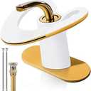 White Gold Waterfall Single Hole Vanity Sink 2 Tone Brass Unique Modern Bathroom Faucets, Luxury Elegant Hollow 1 Handle Faucet, Basin Tap for RV Bar Laundry with Pop up Drain, Sink Romodel