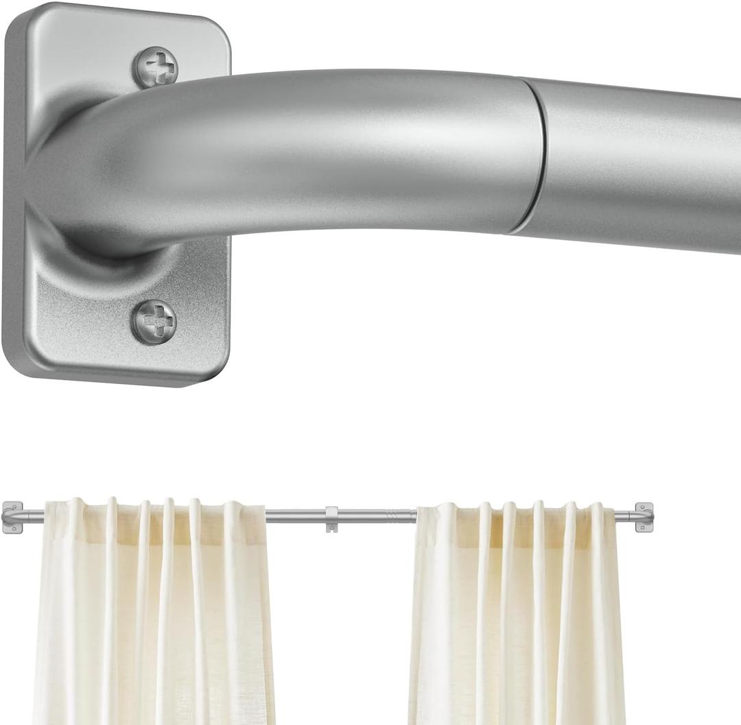 GXOACKJ Silver Curtain Rods for Windows 66 to 120, 1 inch Adjustable Heavy Duty Curtain Rods, Blackout Wrap Around for Bedroom, Kitchen and Outdoor Patio