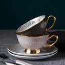 TFE's Tea Cup and Saucer Set - 6 Pcs Bone China with Vintage Design Gift Set - Coffee Cup and Espresso Cup Set for Any Occasion Including Formal Gatherings (Black & White Grid)