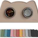 OHMO - Cat Food Mat, Silicone Pet Feeding Mat for Floor Non-Skid Waterproof Dog Water Bowl Tray, Easy to Clean Pet Placemat (Beige, 18 * 9.8'')