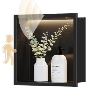 Smart Body Sensor Shower Niche, Black 12"x12", 12X12In