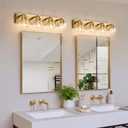 Bathroom Light Fixtures, 4-Light 29 Inch Brushed Gold Bathroom Vanity Light, Modern Wall Sconces with Clear Glass Globe Shades, Vanity Lighting Fixtures Over Mirror, E26 Socket (Bulbs Not Included)