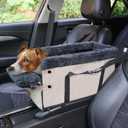 Center Console Dog Car Seat for Small Dogs,PU Leather Small Dog Car Booster Seat,Washable Foldable Puppy Car Seat with Safe Protection Hooks Adjustable Straps and Storage Pocket Pet Up to 18lbs