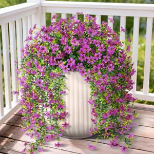 ZFProcess Artificial Hanging Flowers for Outdoors, 2 Pcs Fake Hanging Plant Spring Summer Decor, UV Resistant No Fade Realistic Faux Flower for Front Door Porch Planter Patio Garden Yard(Purple)