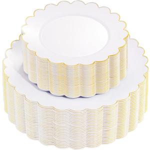 supernal 100PCS Gold Scalloped Plastic Plates -White and Gold Disposable Plates for Party Wedding -Include 50PCS 10.25inch Dinner Plate,50PCS 7.5inch Gold Dessert/Salad Plate for Birthday