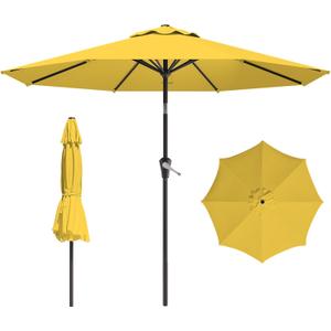 9 FT Patio Umbrella for Outdoor, Outdoor Table Umbrella with Push Button Tilt and Crank, Outdoor Patio Umbrellas with 8 Sturdy Ribs for Market, Garden, Pool (Yellow)