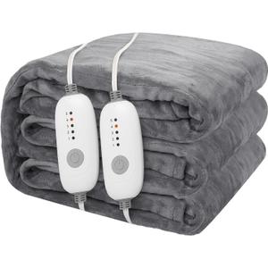 Comfortable and Warm Blanket, Slightly Long Plush Electric Blanket, Suitable for 84"x90"Families(01-Light Grey)