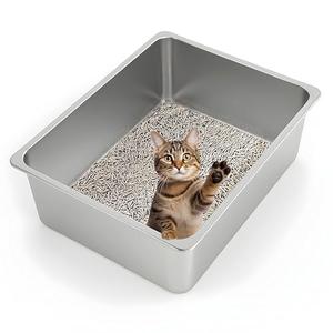 Kirecoo Stainless Steel Cat Litter Box XL- Metal High Sided Cat Pan, Large Stainless Steel Box, Indoor Litter Tray, Non Stick, No Smell, Easy to Clean, Pet Toilet Supplies for Kitten, Kitty, Rabbit 2Pcs
