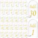 Vicenpal 30 Sets Arch Acrylic Sign Gold Printed 1-30 Table Signs with Stands Calligraphy Clear Table Number Display Stand for Wedding Reception Event Party Restaurant Centerpieces Decor (4 x 6 Inch)
