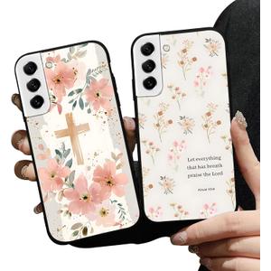 2 Pack Jesus Bible Verse Phone Cases for Samsung Galaxy S21 FE 5G Case Floral Christian Cross Soft Shockproof Protective for Women Man Phone Cover Funda for Samsung S21 FE 6.4 Inch