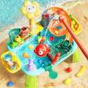 Pupu Pig Water Table Play Sink Toys for Toddlers, Kids Play Kitchen Sink with Running Water, 360 Electric Faucet, Floating Fishing Game, Sensory Water Table Toys for Boys Girls Summer Gifts