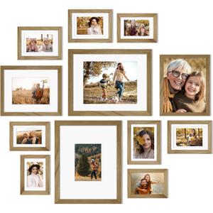 Egofine Picture Frame Set 12 Pack, Picture Frames Collage Wall Decor with Two 11x14, Two 8x10, Four 5x7, Four 4x6 for Wall and Tabletop, Made of Solid Wood, Covered by Plexiglass, Carbonized Brown