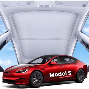 REEVAA 2026 Upgraded Tesla Model S Sunshade Roof [No Gaps, No-Sagging] Model S Accessories Heat Insulation Foldable Glass Sunroof Cover for Model S 2022-2026, 2PCS, Gray