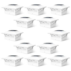 JOFIOS Solar Fence Post Lights, Cap Lights for 4x4/5x5 Vinyl Fence and 4x4/6x6 Wooden Post, Warm White/Cool White Lighting, White Solar Cap Outdoor Waterproof Decorate Garden Pathway Dcek Patio