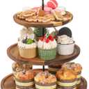 Elsjoy 3 Tier Wood Cupcake Stand, Large Acacia Wood Dessert Display Tower Wooden Tiered Cake Tray Stand, Vintage Cupcake Holder for Wedding, Birthday, Tea Party