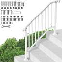 VEVOR Handrails for Outdoor Steps, 3-4 Step Stair Hand Rail Kit, Transitional Carbon Steel Railings with Installation Kit, Stair Rails for Seniors, Concrete Steps & Porch & Deck, White Retro Arch