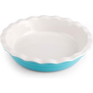 Farberware Bakers Advantage Durable Stoneware Ceramic Pie Dish, Ideal for Making Sweet and Savory Dishes, Heat Resistant, 10 Inch, Teal