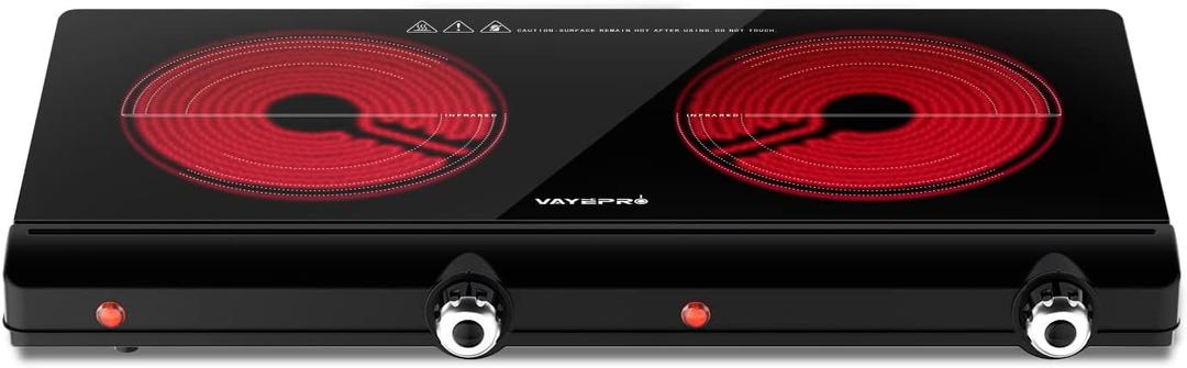 Infrared Double Burner Electric Cooktop - 1800W Portable Stove, Heat-up In Seconds, Countertop Cooktop for Dorm, Compatible with All Cookware (infrared hot plate)