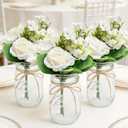 10 Sets Mason Jars Flower Table Centerpiece with White Rose Hydrangea Artificial Flowers Jars for Wedding Engagement Dining Party Kitchen Living Baby Bridal Shower