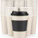 Promora 8 oz Natural Cream Disposable Coffee Cups with Lids & Sleeves, Hot Coffee Cup Sleeves Disposable, Premium Insulated To Go Coffee Paper Cups with Lids & Sleeves (8 oz, Pack of 200)