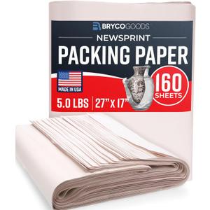 Bryco Goods Newsprint Packing Paper Sheets for Moving - 5lb - 160 Sheets of Newspaper Paper - Must Have in Your Moving Supplies - 27" x 17" - Made in USA