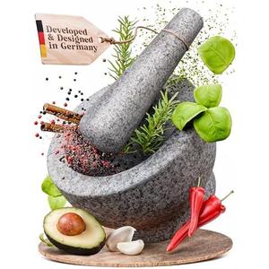 ChefSofi Mortar and Pestle Set - 6 Inch - 2 Cup Capacity - Unpolished Heavy Granite for Enhanced Performance and Organic Appearance - Included: Anti-Scratch Protector