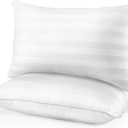 DIORIS Queen Size Bed Pillow for Sleeping - Supportive Down Alternative Hotel Quality Fluffy Pillow White Set of 2 - Breathable Soft Microfiber Fill Skin-Friendly for Back/Stomach/Side Sleepers