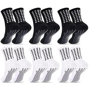 Duufin 6 Pairs Youth Grip Soccer Socks Black White Cushioned Non Slip Grippy Sports Athletic Grip Socks for Kids Youth Boys Girls 10-15 Years Old