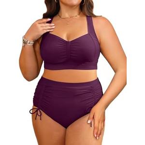 Daci Women Plus Size High Waisted Bikini Set - Two Piece Swimsuits Tummy Control Bathing Suit Ruched Bottom 2025, Size: 18W