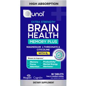 Qunol Brain Health Memory Plus with B6, Magnesium L-Threonate & Citicoline, Clinically Tested Ingredients to Improve Memory, Focus, Attention and Productivity, 90 Count (EXP 04/01/27) Qunol Brain Health Memory Plus with B6, Magnesium L-Threonate & Citicoline, Clinically Tested Ingredients to Improve Memory, Focus, Attention and Productivity, 90 Count (EXP 04/01/27)