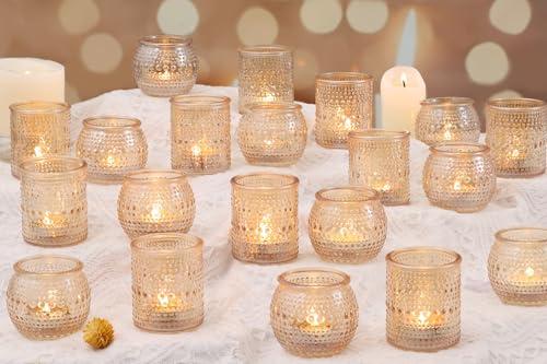 38 Pcs Assorted Gold Votive Candle Holders Bulk- Gold Candle Holders Bulk for Thanksgiving Christmas Table Decorations, Glass Tealight Candle Holder for Fall Wedding Table Centerpieces