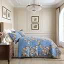 King Quilt Set 100% Cotton Blue Damask Floral Bedspread, Classic European Style Reversible Quilt Bedding Set 3 Pieces, Lightweight All Season, Dark Blue & Brown