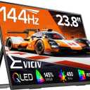 Portable Monitor 24 144Hz 1080P, 145% sRGB QLED Gaming Monitor, 0.1MS FreeSync, 450Nits Laptop Monitor, USB-C & HDMI, VESA & Stand, Large Second Screen for Laptop, Computer, Mini PC, Game Consoles