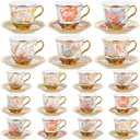Teenyyou Set of 18 Tea Cups and Saucers Tea Party Decorations Floral Porcelain 5.4 oz British Gift for Women Birthday Party, Church, and Mother's Day (Vibrant Style)