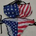 Women Bikini Sets 2 Piece Sexy Thong Swimsuit Sling Halter String USA American Flag Swimwear Set Bathing Suit Top XL
