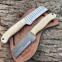 Custom Handmade 7'' Fixed Blade Hoof Rasp Knife / Cowboy Knife / Bull Cutter Cowboy Knives With Pancake Leather Sheath (White)
