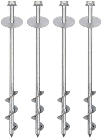Galvanized Steel Ground Anchor Stakes, 12 Inch Length, 3/8 Inch Rod, 2 Inch Washer Head, 4 Inch Spiral Flights 4 Spiral Units per Pack/Order