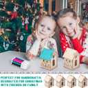 DoubleFill 48 Pcs Wood Gingerbread House DIY Craft Kit for Kids DIY Christmas Village Houses for Holiday Classroom Activities with 12 Color Markers Paint Your Own Wooden Birdhouse Set for Kids Gifts