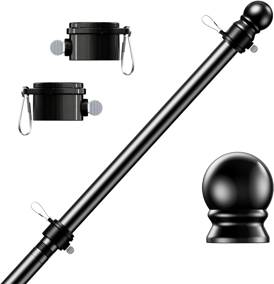 PHITRIC Flag Pole, Tangle Free Spinning Stainless Steel Rustproof Flagpole for 3x5 Sports Fan Outdoor Flags for Outside House (Black, 5FT, Without Bracket)