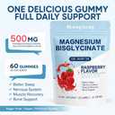 Magnesium Bisglycinate Gummies, with 500mg Magnesium Bisglycinate Chelate Sea Salt Raspberry Fruit Powder, Improve Sleep & Nervous, Relax Muscles, Strengthen Bones, Vegan, 60 Count