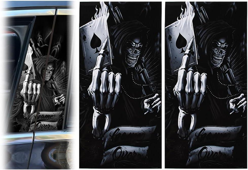 JSCARLIFE Skull Car B-Pillar Sticker, HD Printed PVC Waterproof Car Decals, Car Stickers Vinyl Self-Adhesive Side Strip Decal Cool Stickers (Skull Style 2)