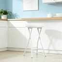 Folding Bar Stool,24 Inch Tall Foldable Stool Chair,Counter Height Cushioned Leather Padded Portable Stools,Heavy Duty Collapsible Stools for Kitchen Island Garden Camping White, 24B*1