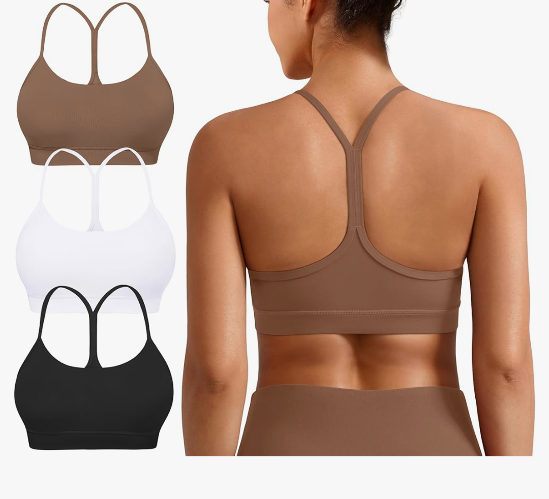 Padded Y-Back Sports Bra for Women - Racerback Low Impact Spaghetti Strap for Yoga Workout Top. Medium