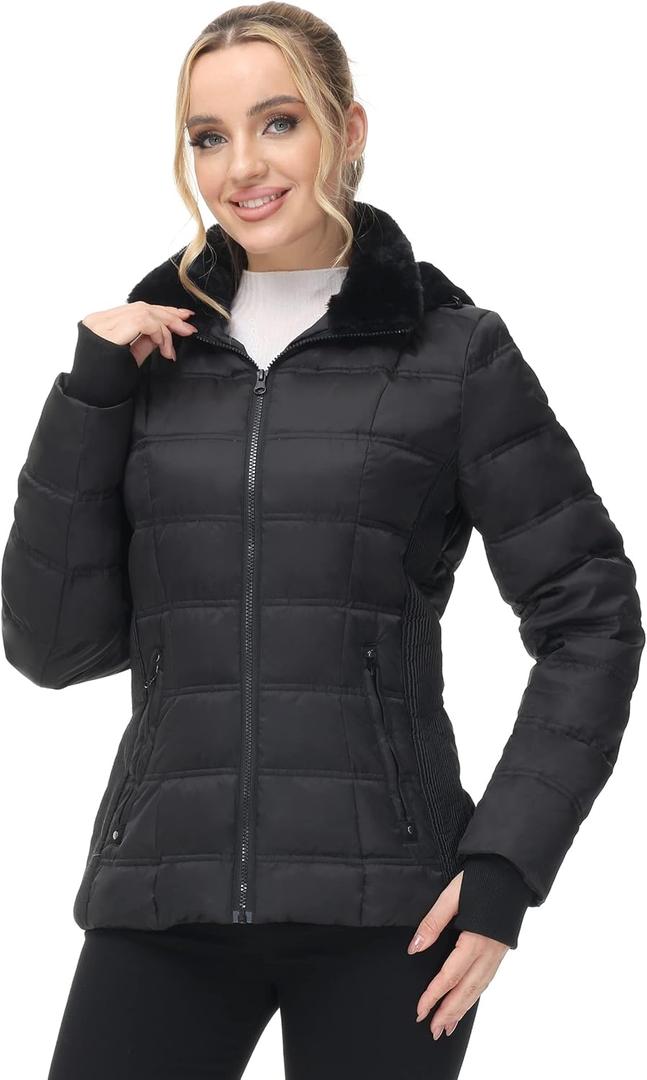 Women Warm Winter Down Puffer Jacket-Hooded Winter Puffer Coat for Women with Faux Fur Lined Hood and Collar (Small, Black)