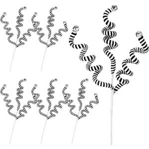 Kathfly 6 Pcs Black and White Christmas Tree Picks Sandworm Decorations Christmas Tree Topper Nightmare Ornaments for Holiday Party DIY Crafts