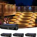 Solar Deck Lights Outdoor 4 Pack, Solar Stair Lights with 3 LED Waterproof IP44 Step Lights for Deck, Stair, Wall, Yard, Balcony, Garden, Patio, Railing Pool, Warm White