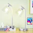 Lampwell Lucia Silver Glass USB Table Lamp with USB Port Set of 2, Modern Bedside Night Table Lamp for Living Room Bedroom, 8.27×5.51×H15.75IN, Bulb Include