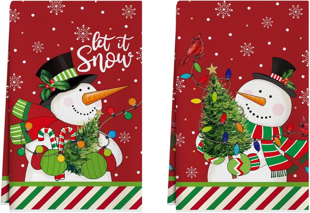 XCHI Snowman Winter Kitchen Towels Christmas Dish Towels 18x26 Inch Xmas Home Kitchen Decorations Hand Towels Set of 2 Drying Dishcloth