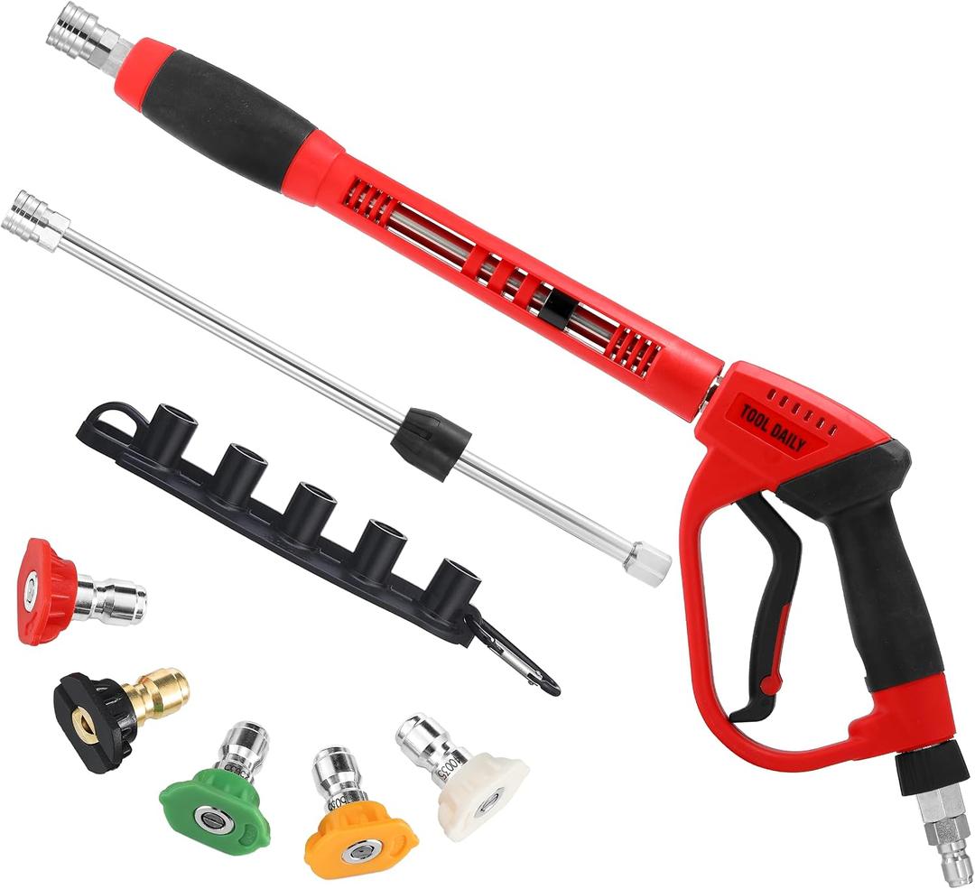 Tool Daily Pressure Washer Gun with 3/8 Swivel Quick Connector, Replacement Wand Extension, 5 Spray Nozzle Tips with Holder, 5000 PSI